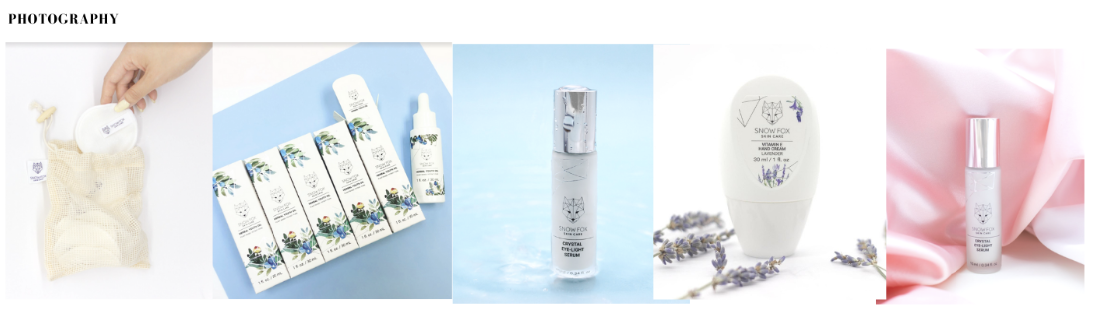 Snow Fox Skin Care product photography set