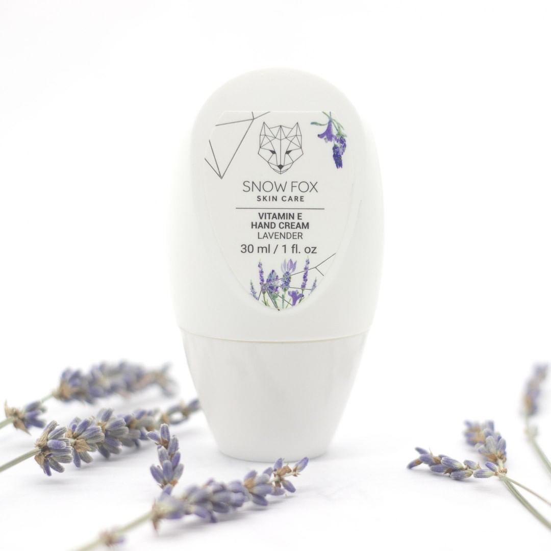 Snow Fox Vitamin E hand cream product photography with lavender