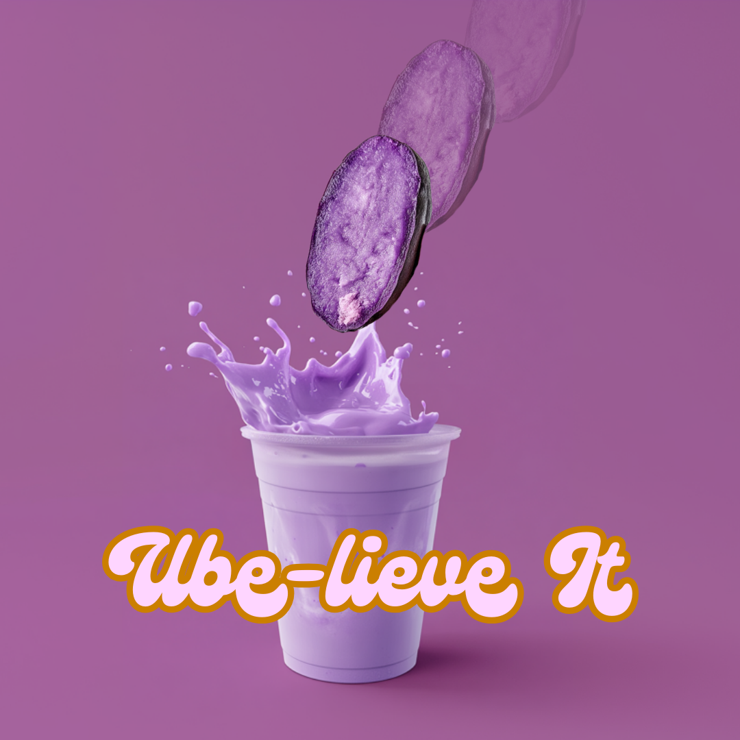 Ube-lieve It purple ube shake social creative on lilac background